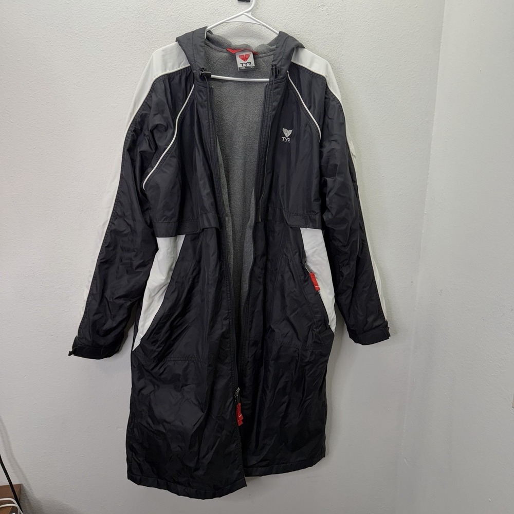 TYR Unisex Adult Swim Parka Jacket Coat Black White Full Zip Fleece Lined Small